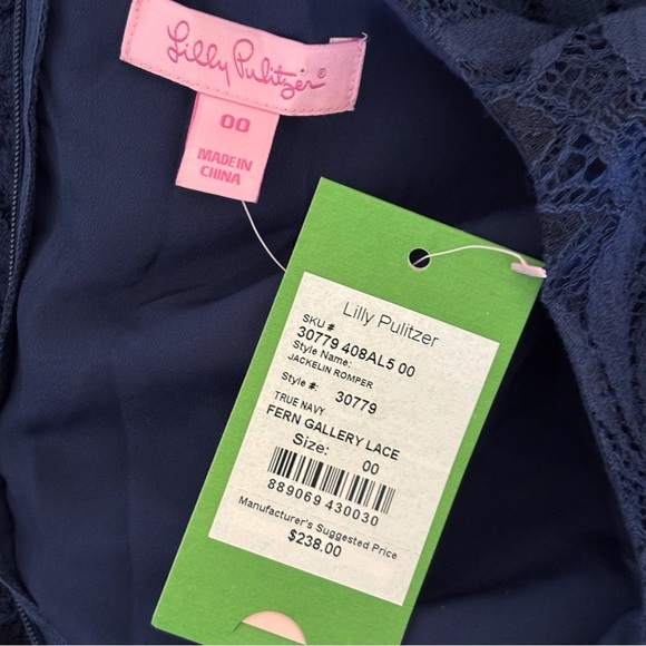 Lilly Pulitzer Jackelin Romper 00 True Navy Fern Gallery Lace NEW NWT - Picture 8 of 11